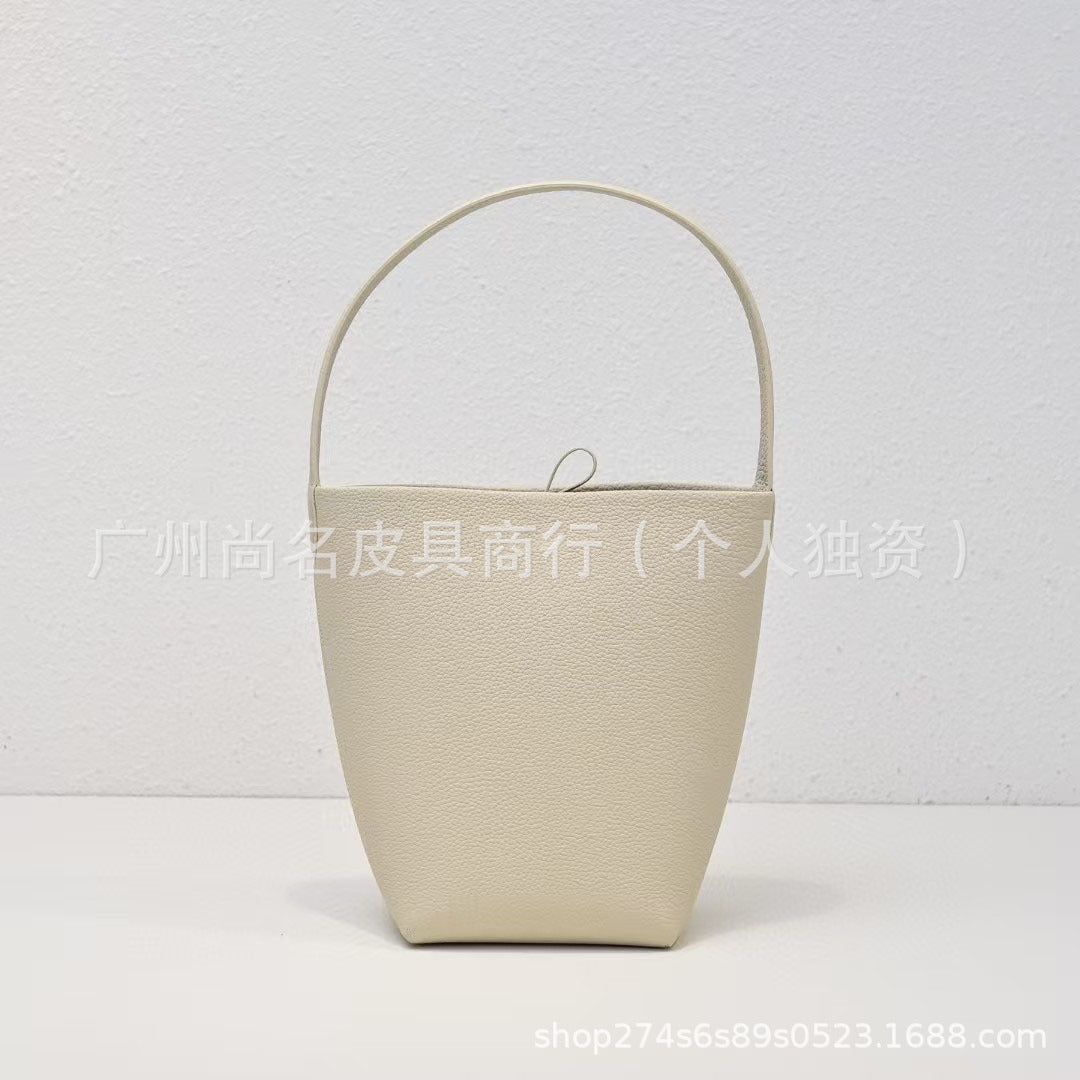 2026 New Style Simple and Fashionable Genuine Leather Women's Tote Bag Bucket Shoulder Commuter Bag Handbag
