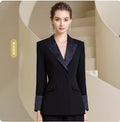 Spring and Autumn Fashion High-end Sense Satin Stitching Black Business Dress Elegant Goddess Fan Micro-pants Suit suit OL