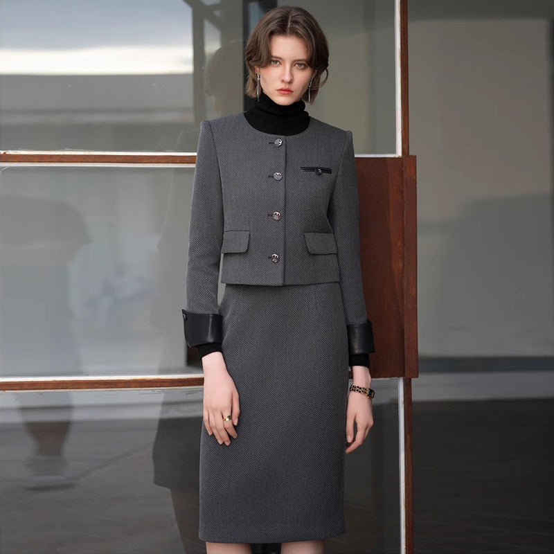 AD Autumn Chanel Style suit Women's Crewneck Short Jacket 2024 New Twill Wool Woolen Two-Piece Set