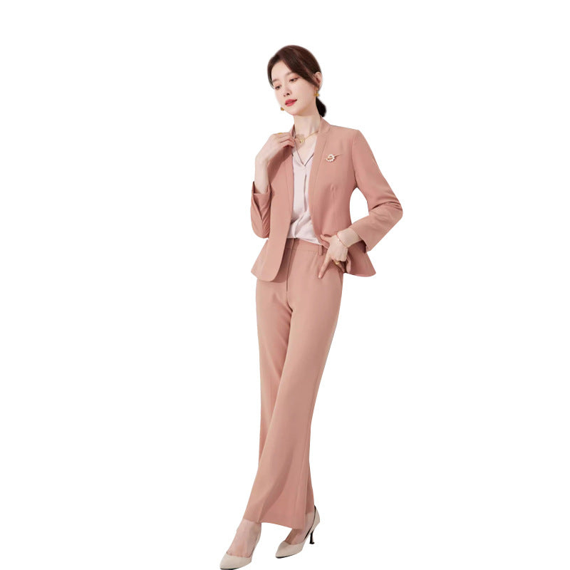 Spring and Autumn New Pink Elegant Goddess Fan Professional Suit Fashion Collarless Broadcasting Host Dress Dress
