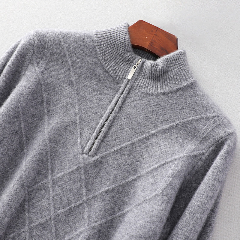 New Half-turtleneck Cashmere Sweater Men's Zipper Sweater Solid Color Knitted Sweater Long-sleeved Sweater Men's Knitted Base Shirt for Men