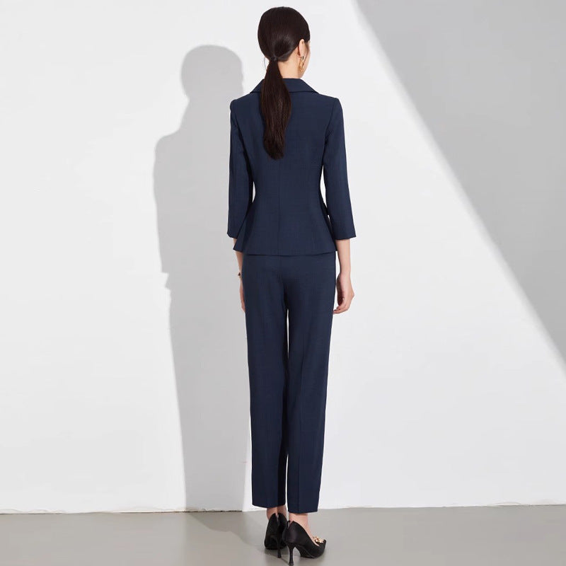 Spring and Autumn Fashionable Small Lasel navy blue Suit suit Slim-fit Slimming Retro Style Teachers' Professional Wear Formwork