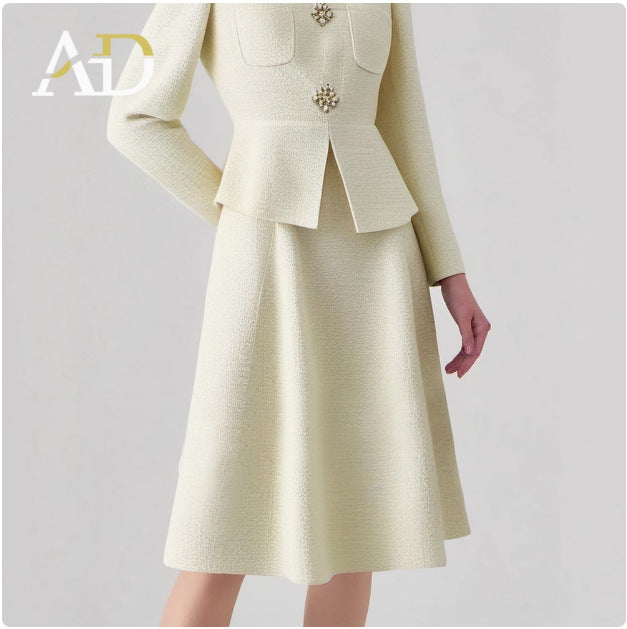 AD High-grade Sense Small V-neck Suit Dress Women's 2025 New Short Jacket Waist Suit Skirt Two-piece Autumn
