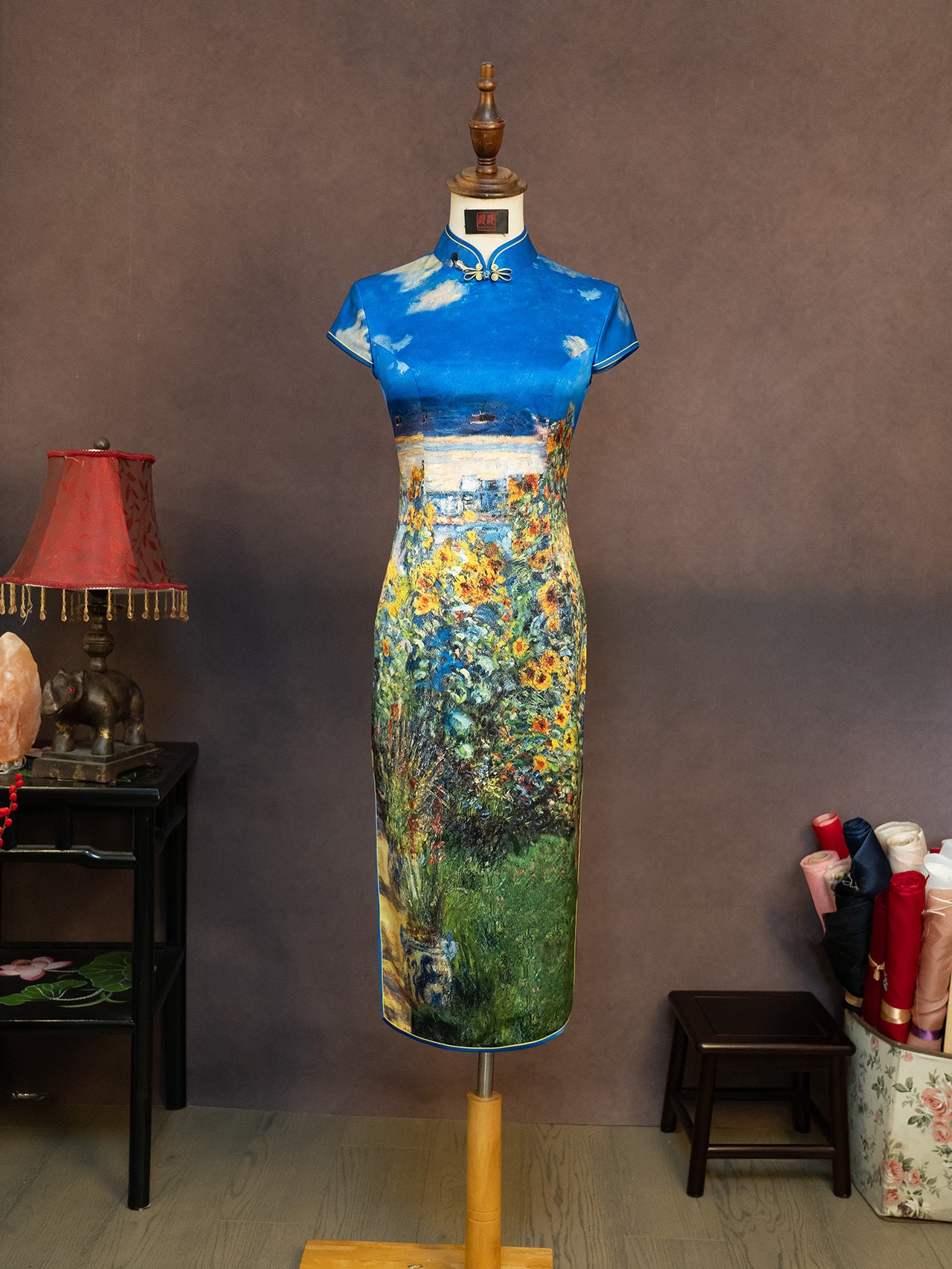 [Custom Pre-Sale] Original Design Silk Printed Fabric Cheongsam with Van Gogh Paintings Chinese Style Cheongsam