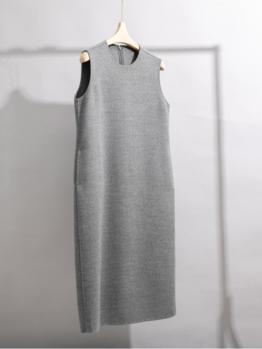 78 Cashmere Dress for Women, Long Double-Sided Handmade Sleeveless Vest Dress, Winter Style, Elegant and Loose Fit for Work