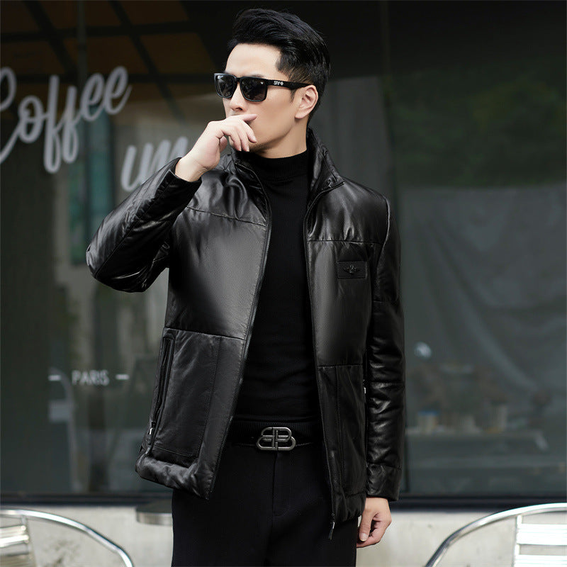 Haining High-end Genuine Leather Men's Coat 2024 Winter Short Authentic Sheepskin Down Jacket Men's Leather Jacket