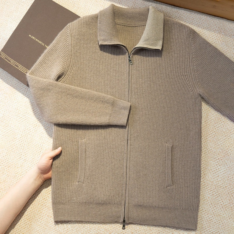 New Style Half-High Collar Long-Sleeve Zip-Up Autumn and Winter Pure Cashmere Ribbed Knit Cardigan Men's Jacket