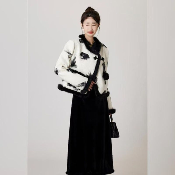 Elegant Fashion Women's Winter Short Wool Coat All-match Western Style Overskirt Retro New Chinese Style suit