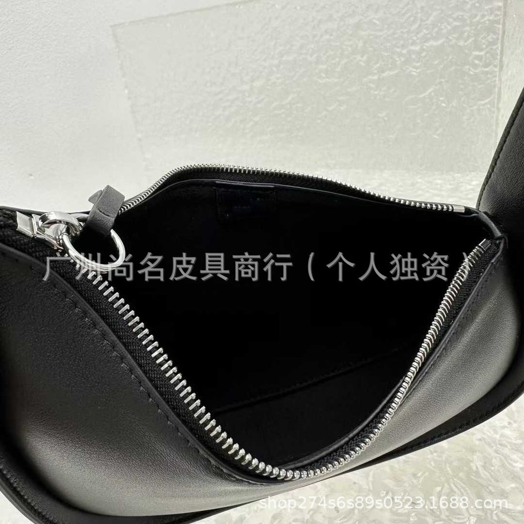 2026 Cross-Border Half-Moon Bag with Niche Design, Similar to Kendall Jenner's Style, Fashionable Single-Shoulder Underarm Genuine Leather Handbag Tote for Women
