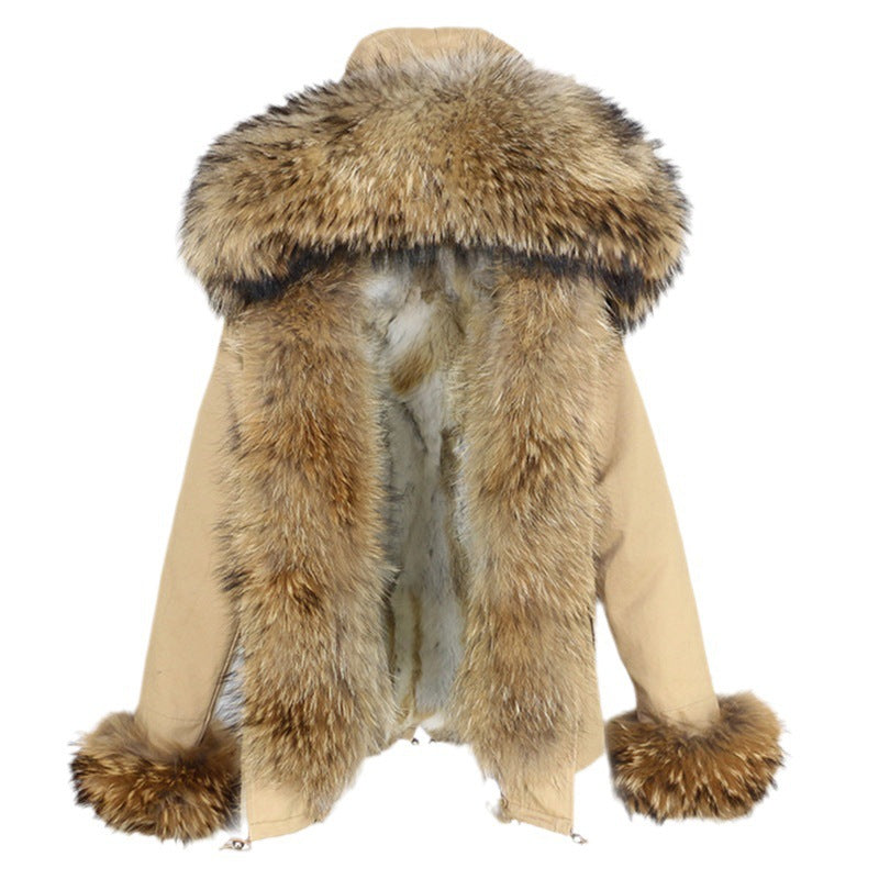 2023 autumn and winter new detachable thickened rabbit fur liner super large raccoon fur fur collar door sleeve fur parker women