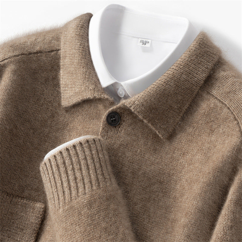 100% Pure Cashmere Cardigan Autumn and Winter Men's Lapel Bottoming Shirt Middle-Aged Business Casual Single-Breasted Jacket Ready for Sale