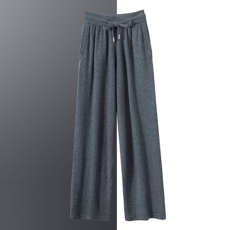 Cashmere sweater casual pants men's 100% pure cashmere autumn and winter New thickened high waist warm outer wear straight pants