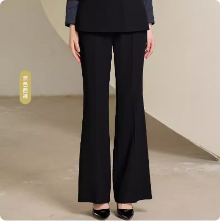 Spring and Autumn Fashion High-end Sense Satin Stitching Black Business Dress Elegant Goddess Fan Micro-pants Suit suit OL