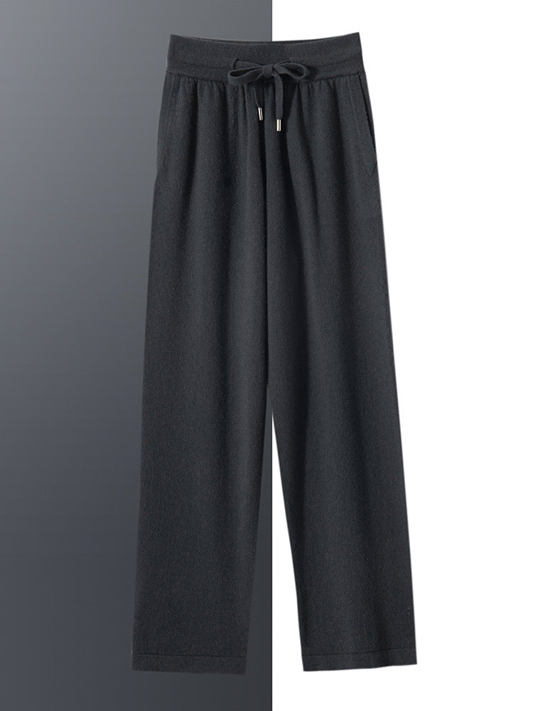 Cashmere sweater casual pants men's 100% pure cashmere autumn and winter New thickened high waist warm outer wear straight pants