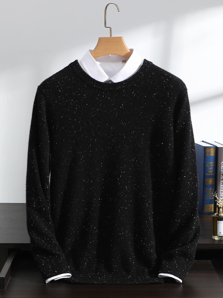 Cashmere sweater men's round neck 100% pure cashmere autumn and winter New kangsaini thickened dot yarn knitted bottoming sweater