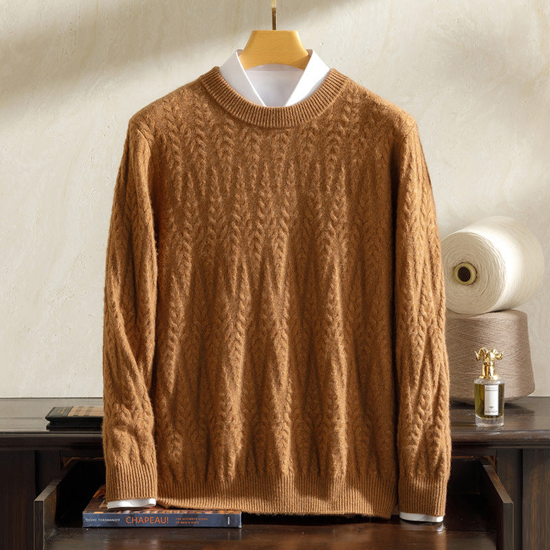 Autumn and Winter Cashmere Sweater Men's 100 Pure Mountain Cashmere Sweater Seven-Needle Thickened Sweater Men's Round Neck Twist Base Knitted Sweater