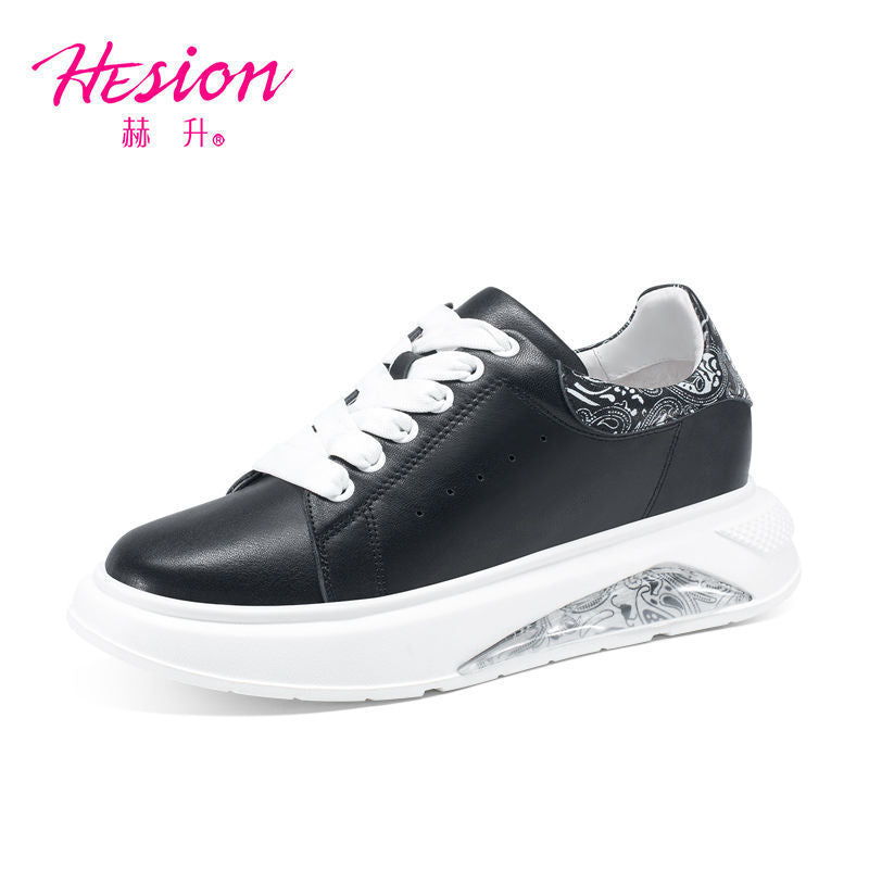 Women's Breathable Genuine Leather Versatile Lightweight Summer Shoes with 6cm Internal Height Increase for Petite Women