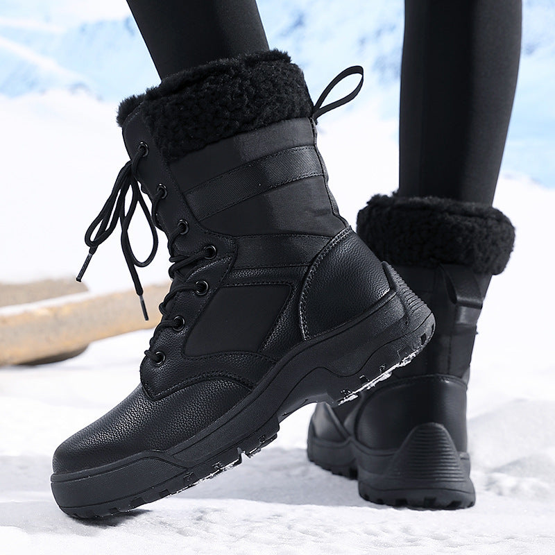 Winter Snow Boots Plush Warm Cotton Shoes Wear-Resistant Sports Outdoor High-Top Lace-Up Women's Boots Cross-Border Large Size Outdoor Shoes