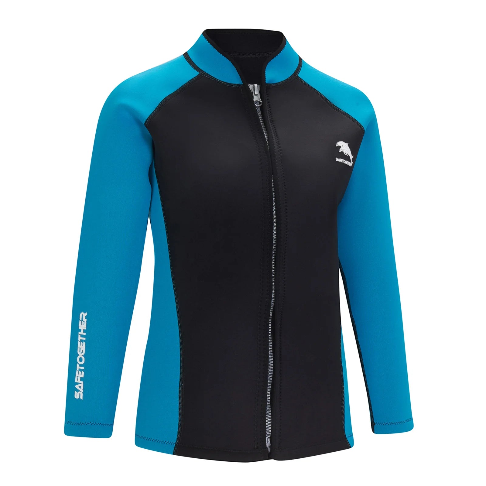 Women 2mm Neoprene Wetsuit Top Stand Collar Long Sleeve Zipper Color Block Surfing Thermal Jacket for Swimming Snorkeling Diving