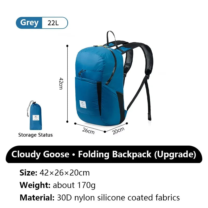 Naturehike Cloudy Goose 18L 22L Silicone Folding Backpack Lightweight Portable Waterproof Bag Outdoor Hiking Shoulder Skin Bags