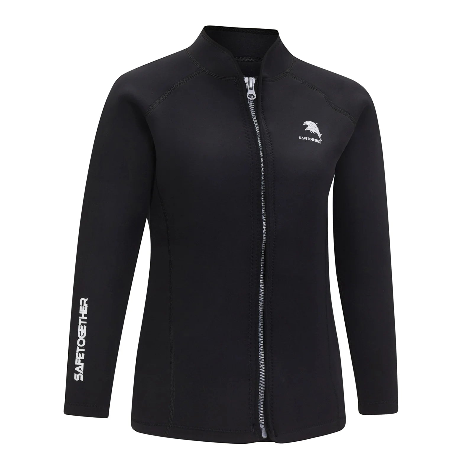 Women 2mm Neoprene Wetsuit Top Stand Collar Long Sleeve Zipper Color Block Surfing Thermal Jacket for Swimming Snorkeling Diving
