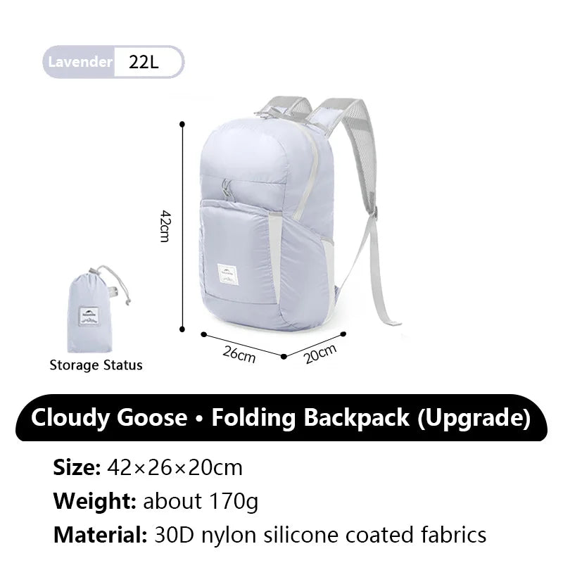 Naturehike Cloudy Goose 18L 22L Silicone Folding Backpack Lightweight Portable Waterproof Bag Outdoor Hiking Shoulder Skin Bags