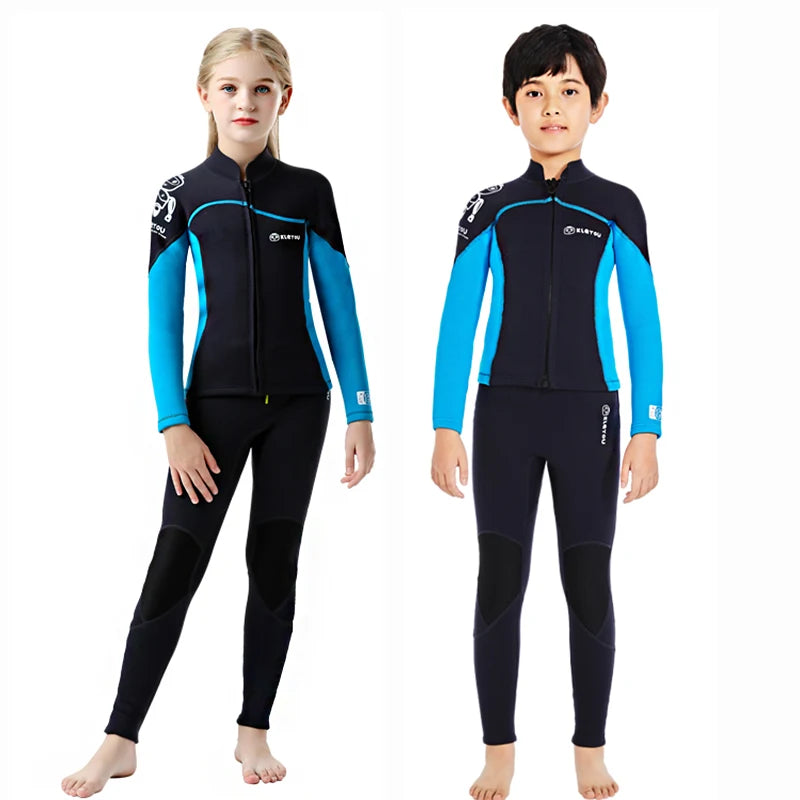 Kids Full Wetsuit - 2.5mm Neoprene Diving Suit, Keeps Warm, Professional Two-Piece Swimsuit for Swimming, Surfing and Beach