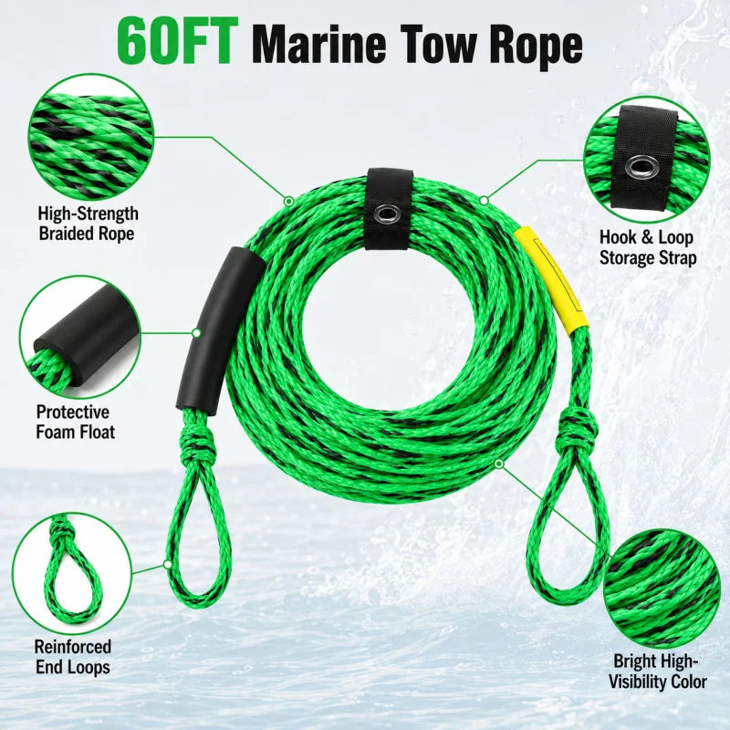 Tow Rope for Inflatable Towable Tube, Boat Pull Rope for Wakeboard Paddle Board Kayak Surfboard Kneeboard Water Sports