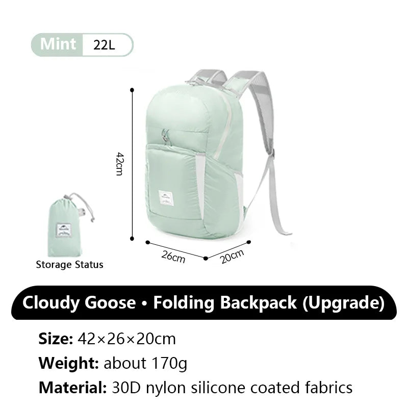 Naturehike Cloudy Goose 18L 22L Silicone Folding Backpack Lightweight Portable Waterproof Bag Outdoor Hiking Shoulder Skin Bags