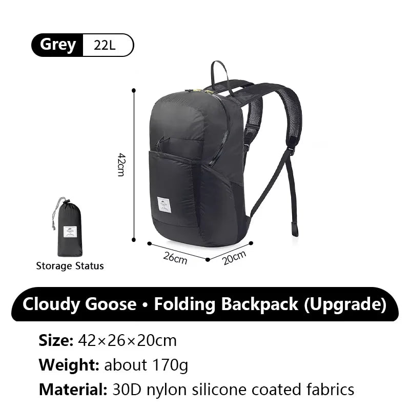 Naturehike Cloudy Goose 18L 22L Silicone Folding Backpack Lightweight Portable Waterproof Bag Outdoor Hiking Shoulder Skin Bags