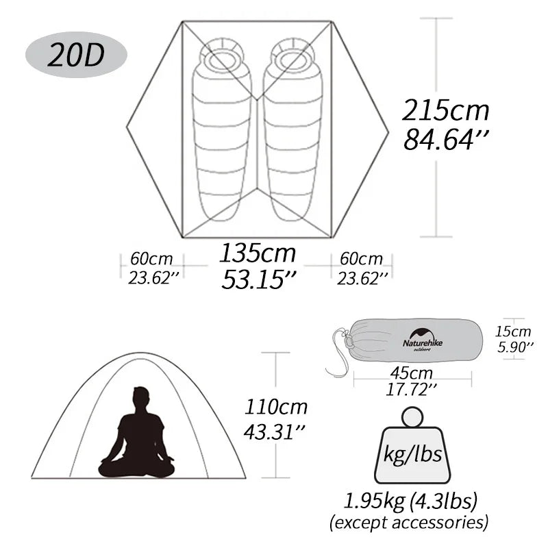Naturehike Star River 2 UL Tent 2 Person Ultralight Waterproof Camping Double Layer 3 Seasons Outdoor Travel Hiking Fishing Tent
