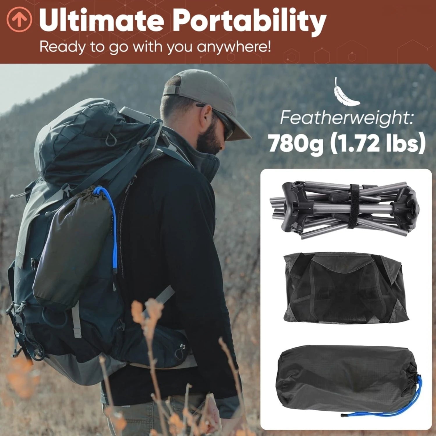 WESTTUNE Ultralight Outdoor Camping Chair 780g Lightweight Aluminum Alloy Beach Chair Mesh Chair for Backpacking Hiking Travel