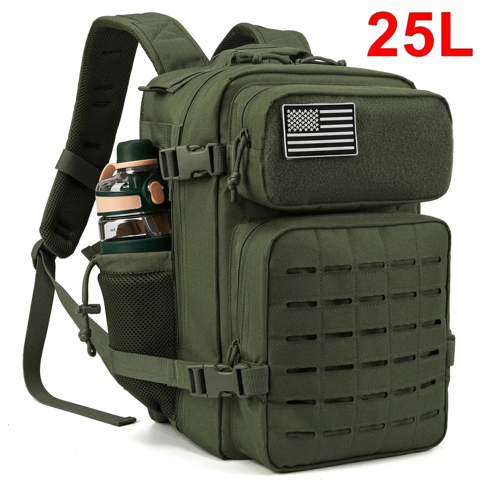 25L/ 45L Tactical Backpack Heavy Duty Camping Hiking Travel Commute School Rucksack With Bottle Holder