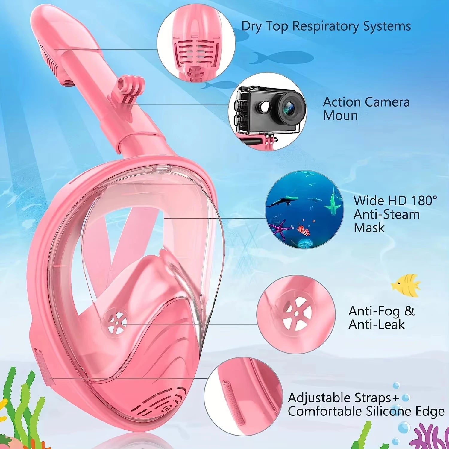 Underwater Scuba Anti Fog Full Face Diving Mask Snorkeling Respiratory Masks Safe Waterproof Swimming Equipment for Adult Kids
