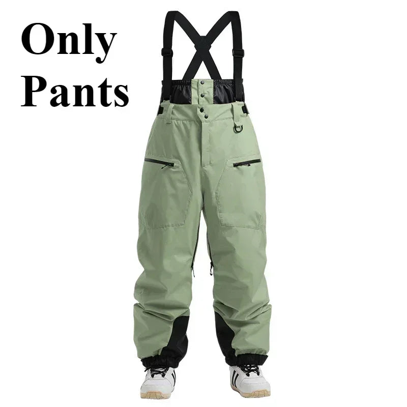 Ski Pants Outdoor Winter Thickening Warm Skiing Strap Overalls New Men Women Loose Snow Waterproof Windproof Snowboard Trousers