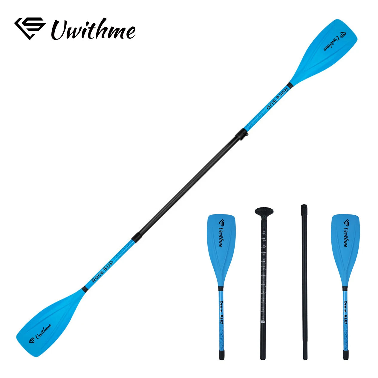 Adjustable 4-Piece Semi Carbon SUP Paddle Convertible Single/Double Blade Carbon Blend Kayak Paddle Board Oar for Surfing Sports