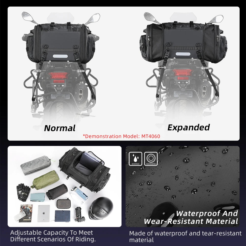 Rhinowalk Motorcycle Travel Luggage Bag Waterproof 19L-80L Expandable Big Capacity Motor Tail/Trunk/Rack Bag For Most Motorcycle