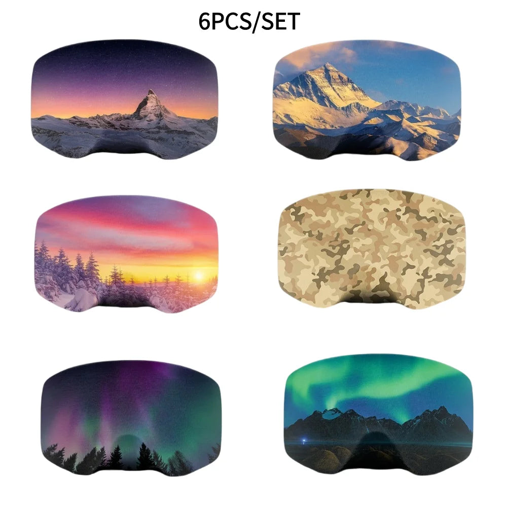 1/2/4/6Pcs Ski Goggles Protective Cover Fashion Snow Mountain Starry Print Portable Dust-proof Scratch-Proof Ski Eyewear Cover