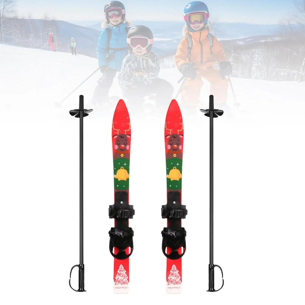 Short Skis for Snow Skiboards and Poles Snowboard Outdoor Snow Board Skiing Board for Aged 3-8 Years Old Children Skiblades