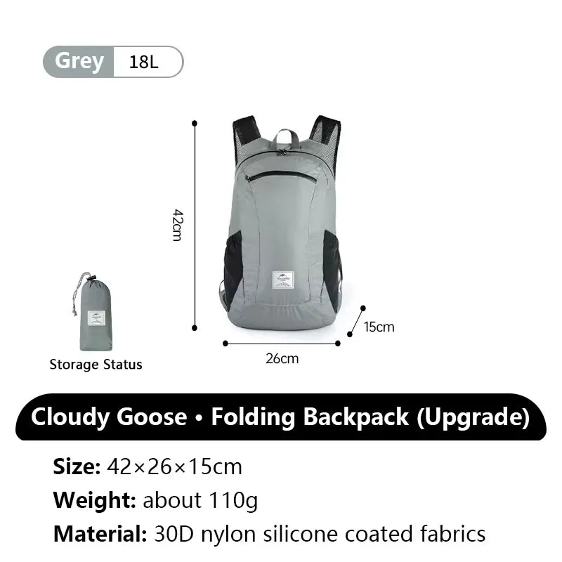 Naturehike Cloudy Goose 18L 22L Silicone Folding Backpack Lightweight Portable Waterproof Bag Outdoor Hiking Shoulder Skin Bags