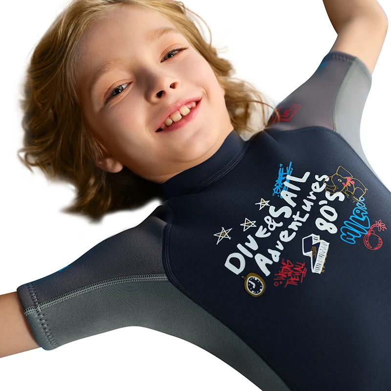 Children Shorty Wetsuit 2.5mm Neoprene Thick Swimsuits  One Piece Surfing Sport Diving Suit for Boys Short Sleeve