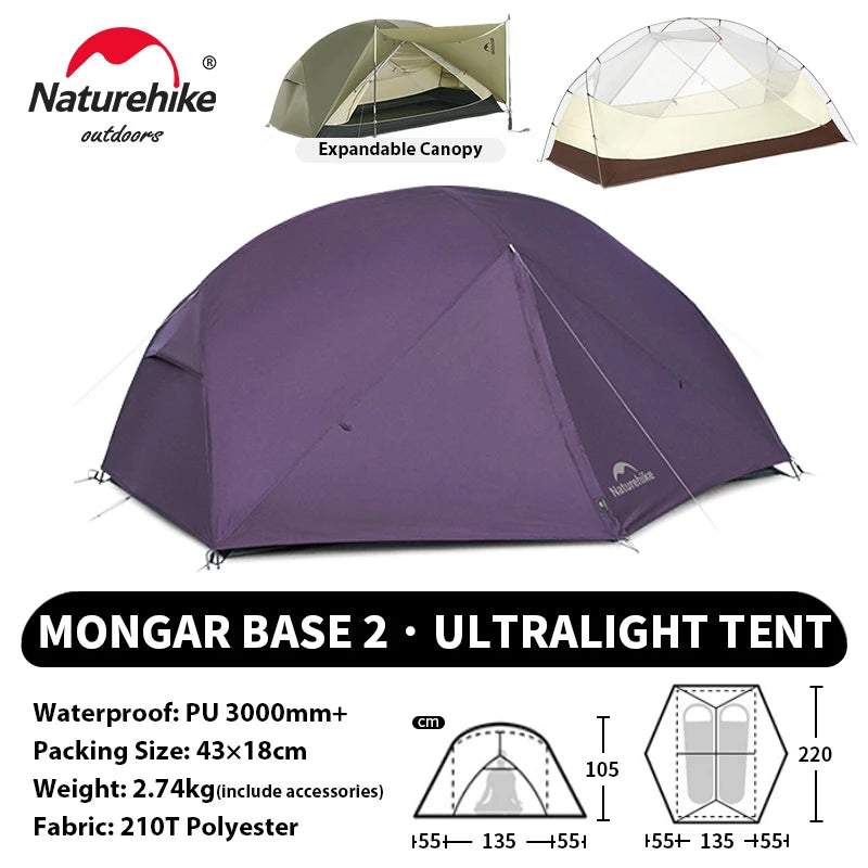 Naturehike Mongar UL PRO 1-3 People Tent 20D Ultralight Travel Waterproof Hiking Survival Outdoor Camping Portable Sun Shelter