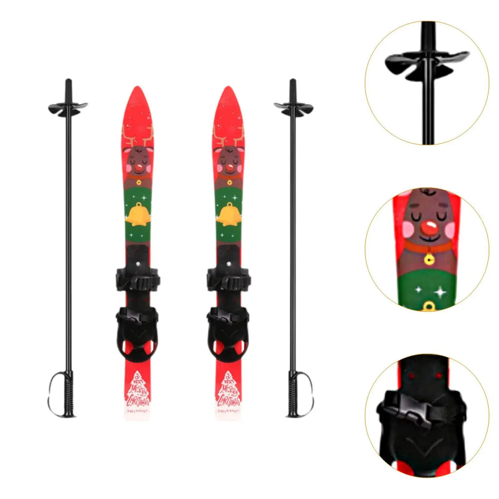 Short Skis for Snow Skiboards and Poles Snowboard Outdoor Snow Board Skiing Board for Aged 3-8 Years Old Children Skiblades