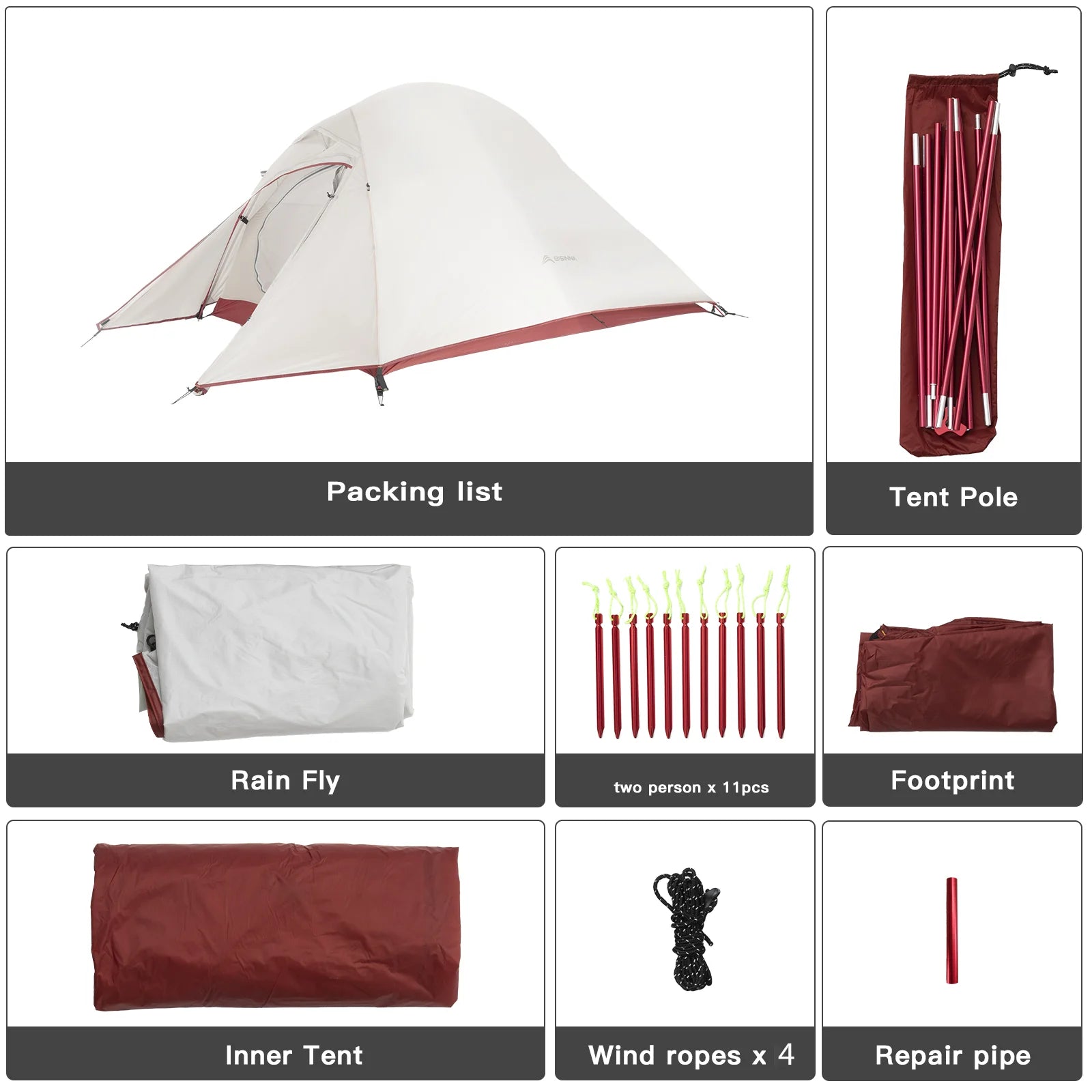 BISINNA Two Person Camping Tent Lightweight Waterproof Outdoor Trekking Travel Backpacking Hiking Fishing Cycling Tent