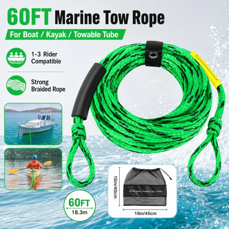 Tow Rope for Inflatable Towable Tube, Boat Pull Rope for Wakeboard Paddle Board Kayak Surfboard Kneeboard Water Sports