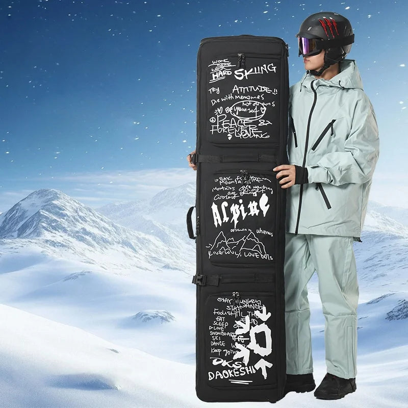 Ski Bag with Wheels Waterproof Snowboard Travel Bag Backpack Carry On with Shoulder Strap For Skiing Gear Storage