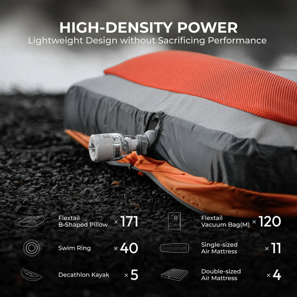 FLEXTAIL TINY PUMP 3X - 5kPa Ultra-Light Portable Air Pump, 5-Mode Camping Light, Multi-Use for Camping, Travel & Water Sports