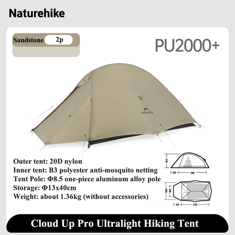 Naturehike Cloud up 2 pro Two Person Hiking Tent Lightweight Outdoor Camping Professional Camping Equipment