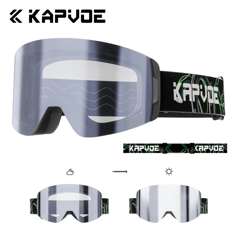 Kapvoe Photochromic Snow Goggles Ski Snowboard Anti-Fog Mask for Men Women Eyewear UV400 Protection Glasses Snowmobile Winter