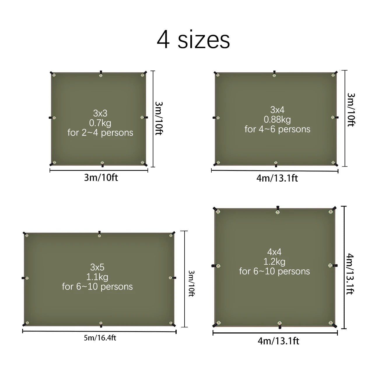 3x3 3x4 3x5 4x4 Sunshade Tarp Outdoor Camping Waterproof Awning Silver Coating UV Sun Shelter Picnic BBQ Lightweight Sun Canopy